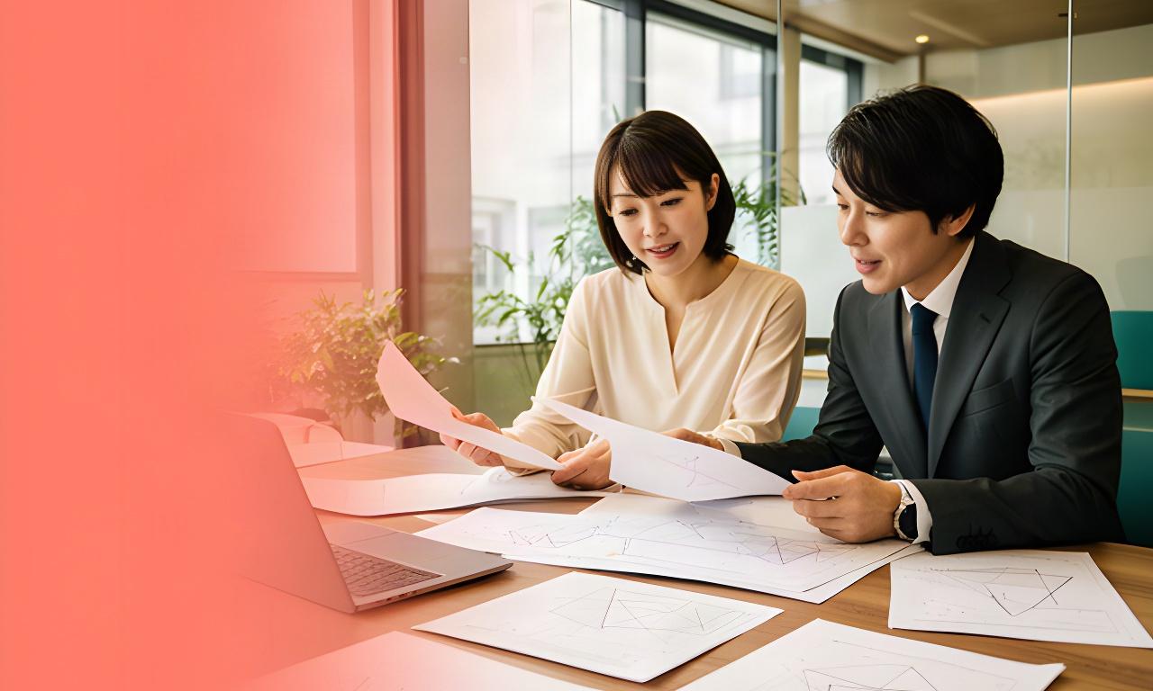 岐阜県の中小企業経営者とコンサルタントが会議室で事業計画を確認する様子